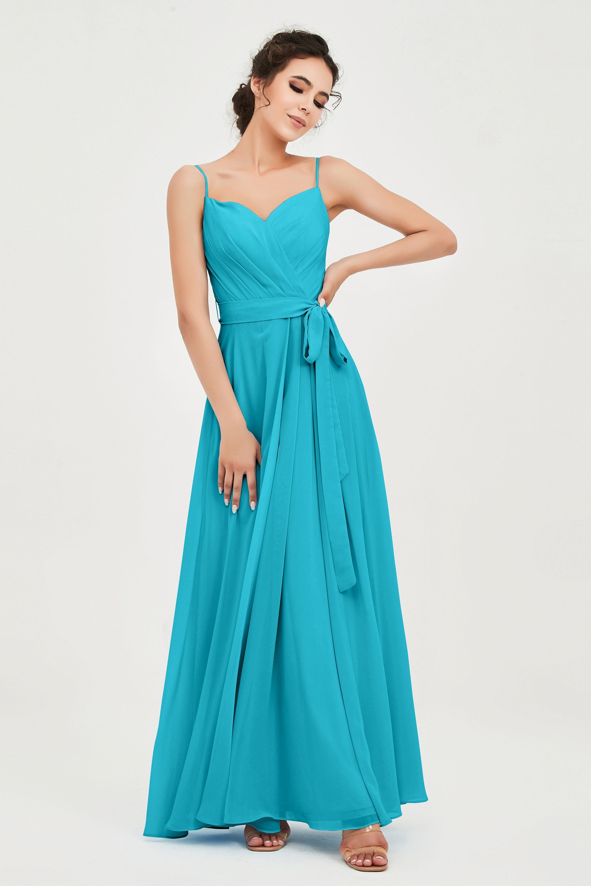 Spaghetti Straps Chiffon Bridesmaid Dress Sweetheart A line Formal Evening Dresses Gowns