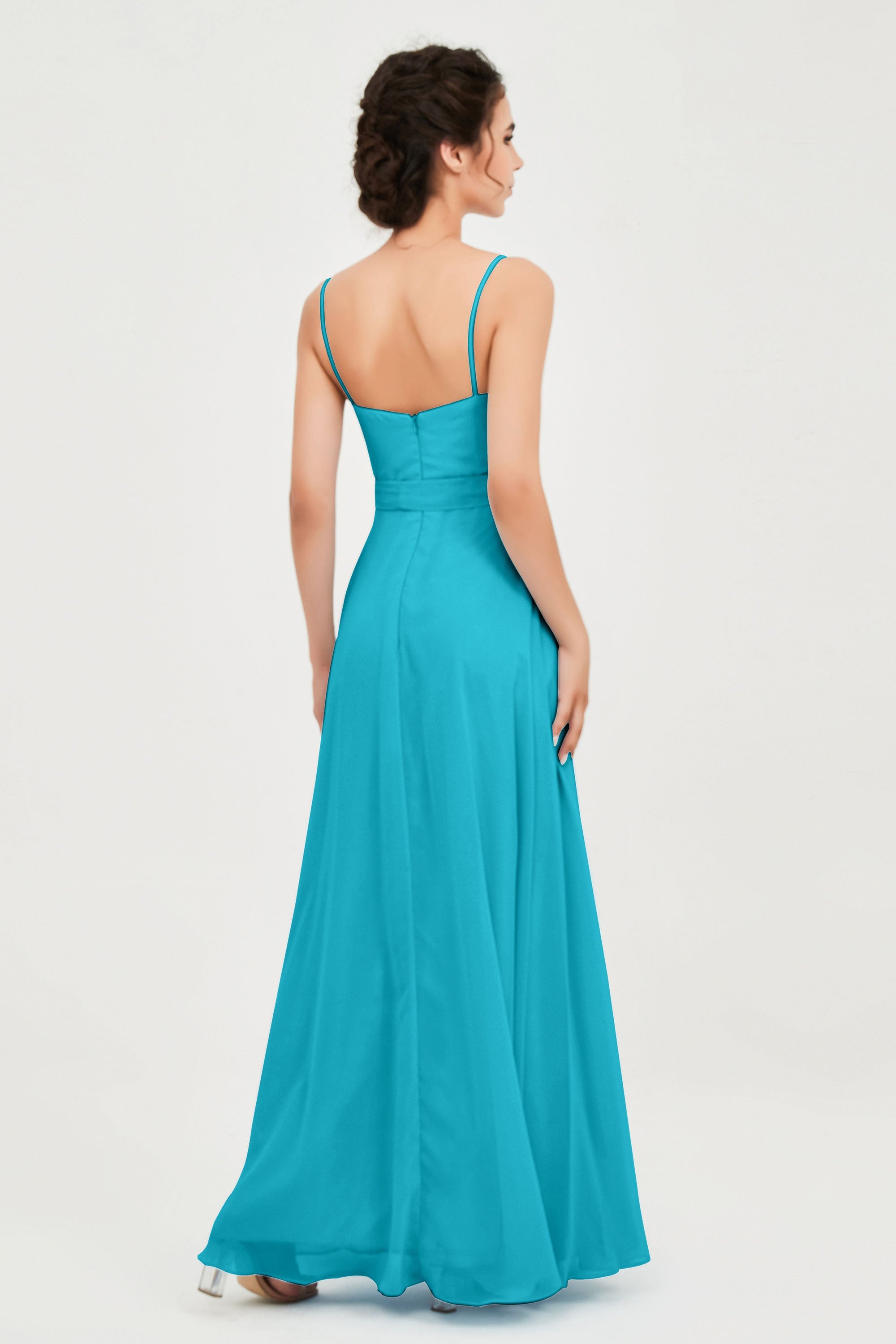 Spaghetti Straps Chiffon Bridesmaid Dress Sweetheart A line Formal Evening Dresses Gowns