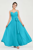 Spaghetti Straps Chiffon Bridesmaid Dress Sweetheart A line Formal Evening Dresses Gowns