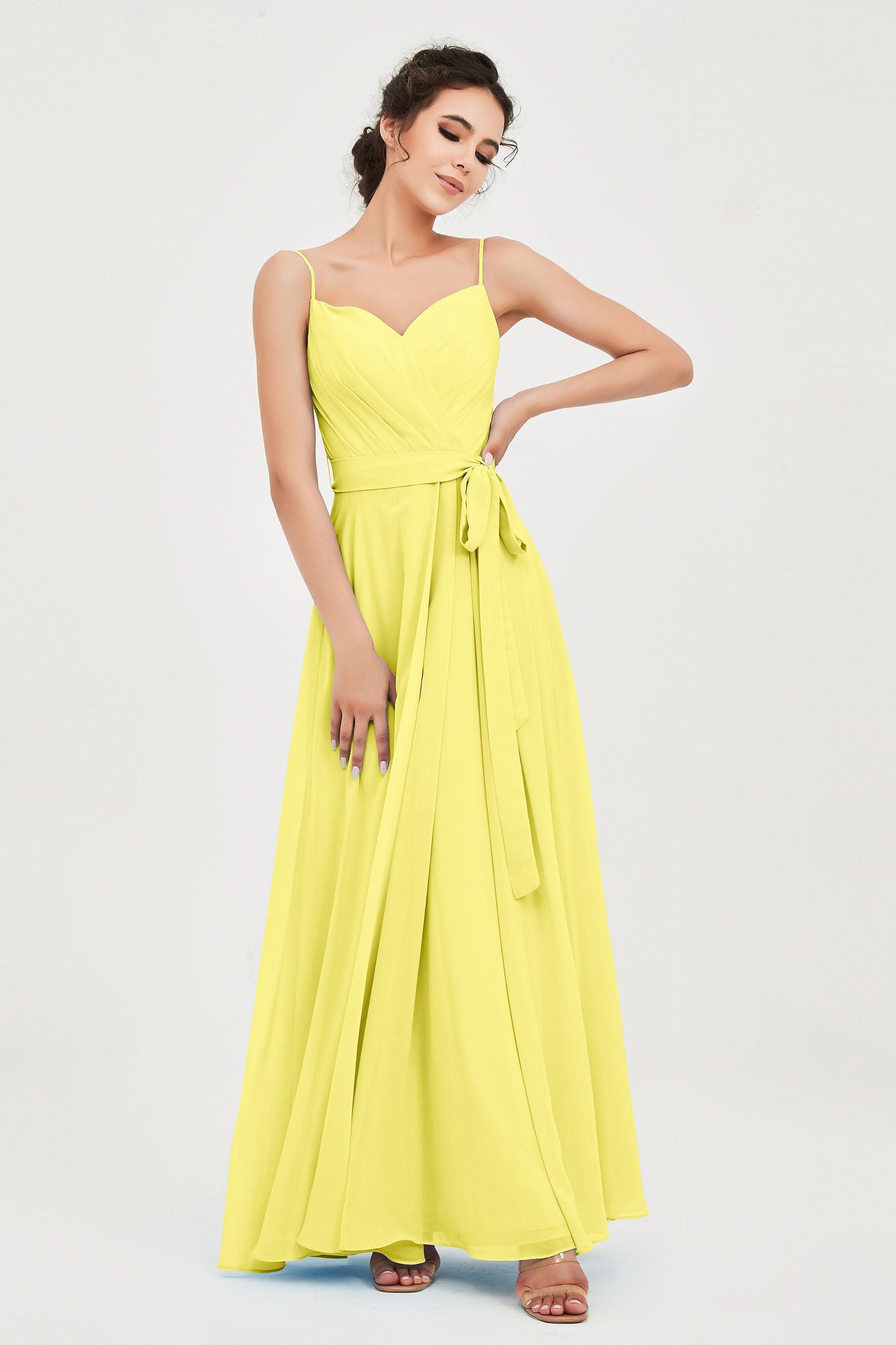 Spaghetti Straps Chiffon Bridesmaid Dress Sweetheart A line Formal Evening Dresses Gowns