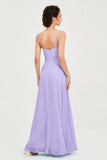 Spaghetti Straps Chiffon Bridesmaid Dress Sweetheart A line Formal Evening Dresses Gowns