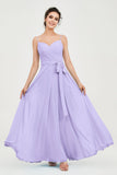 Spaghetti Straps Chiffon Bridesmaid Dress Sweetheart A line Formal Evening Dresses Gowns