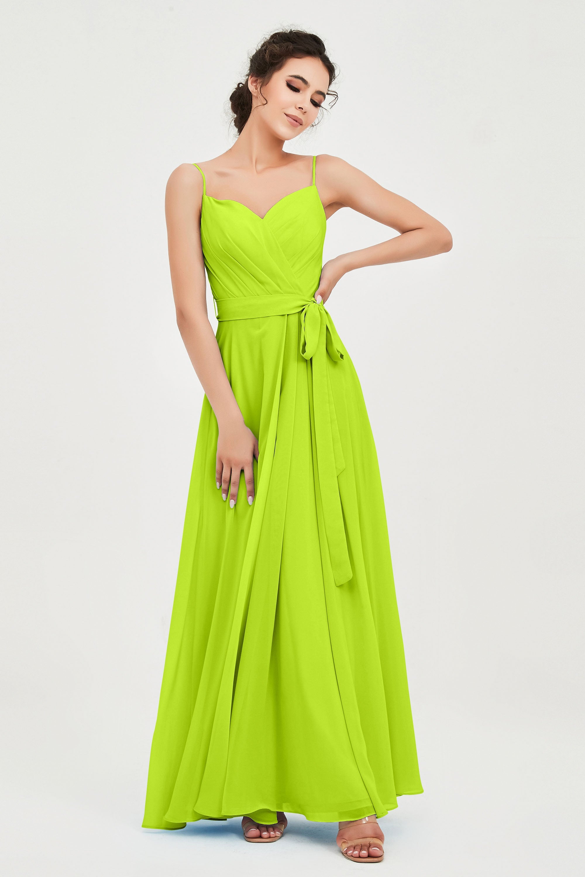 Spaghetti Straps Chiffon Bridesmaid Dress Sweetheart A line Formal Evening Dresses Gowns