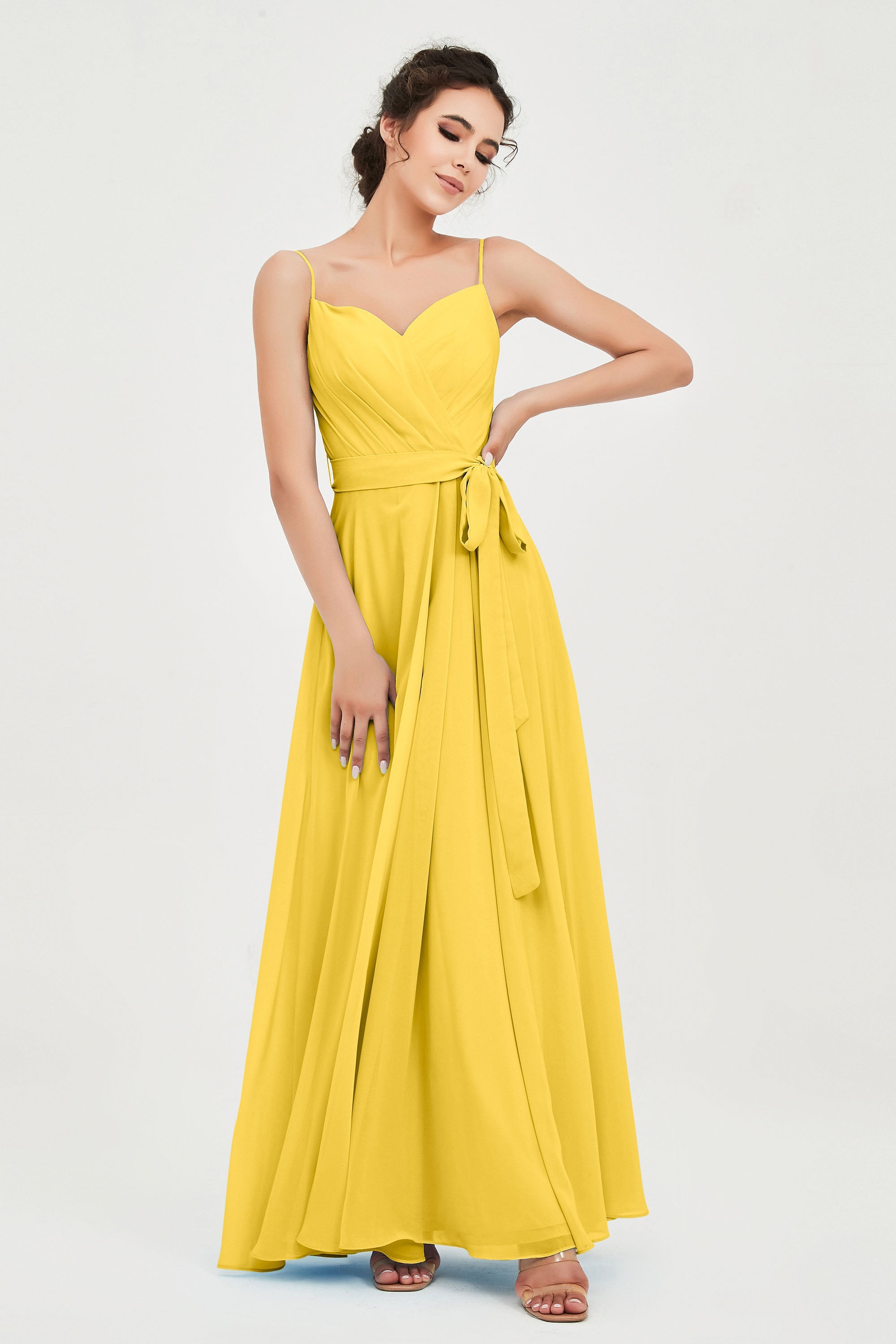 Spaghetti Straps Chiffon Bridesmaid Dress Sweetheart A line Formal Evening Dresses Gowns