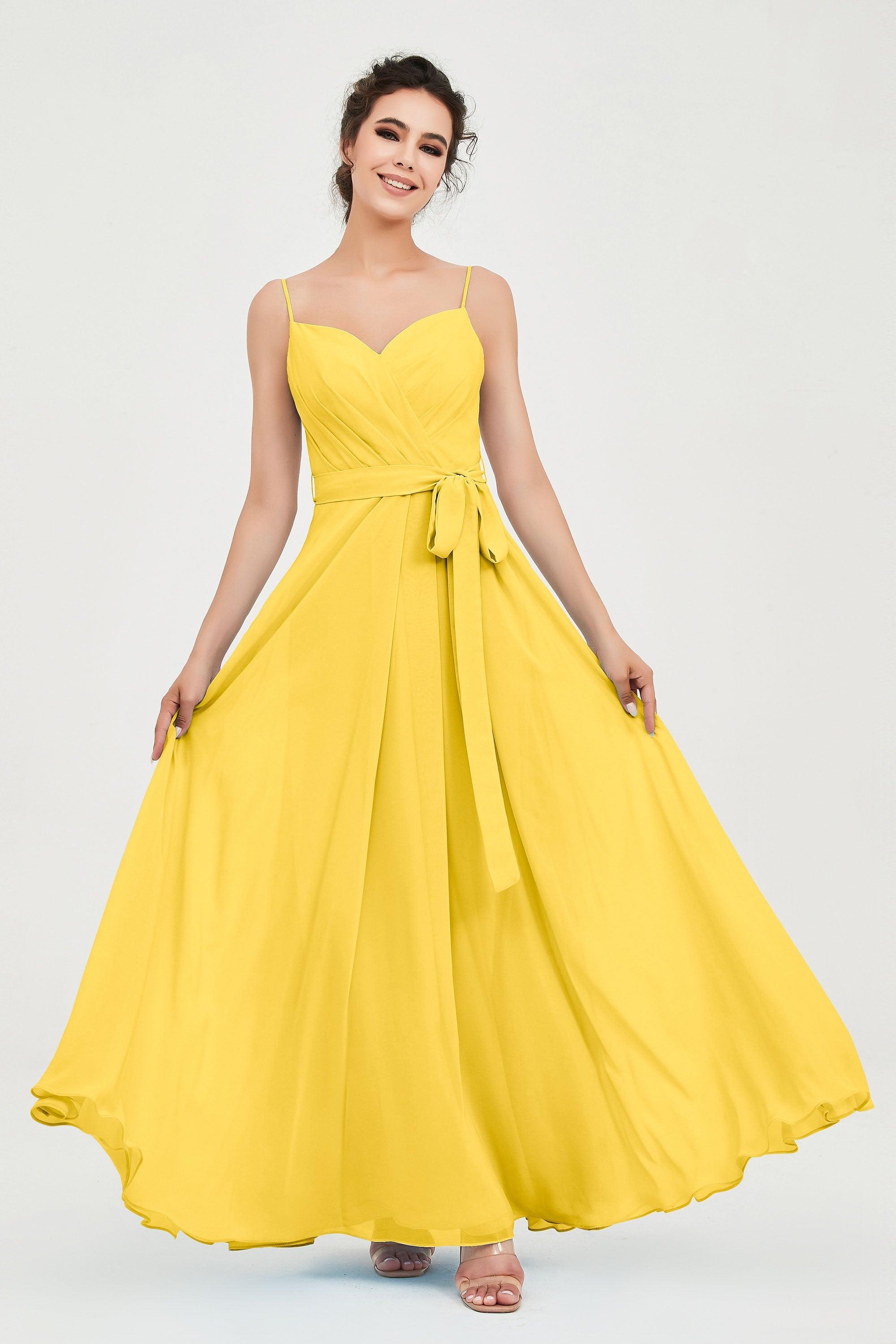 Spaghetti Straps Chiffon Bridesmaid Dress Sweetheart A line Formal Evening Dresses Gowns