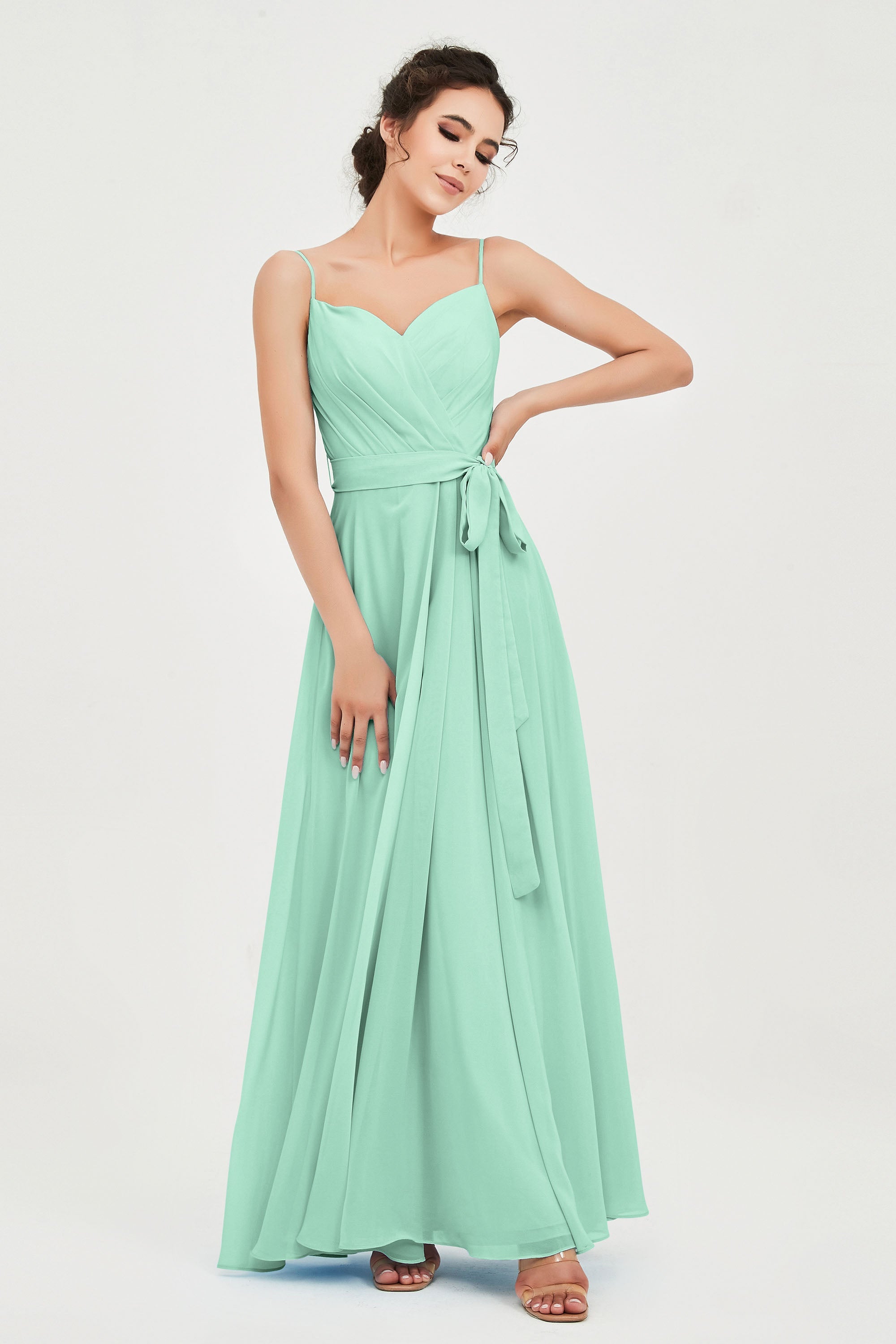 Spaghetti Straps Chiffon Bridesmaid Dress Sweetheart A line Formal Evening Dresses Gowns