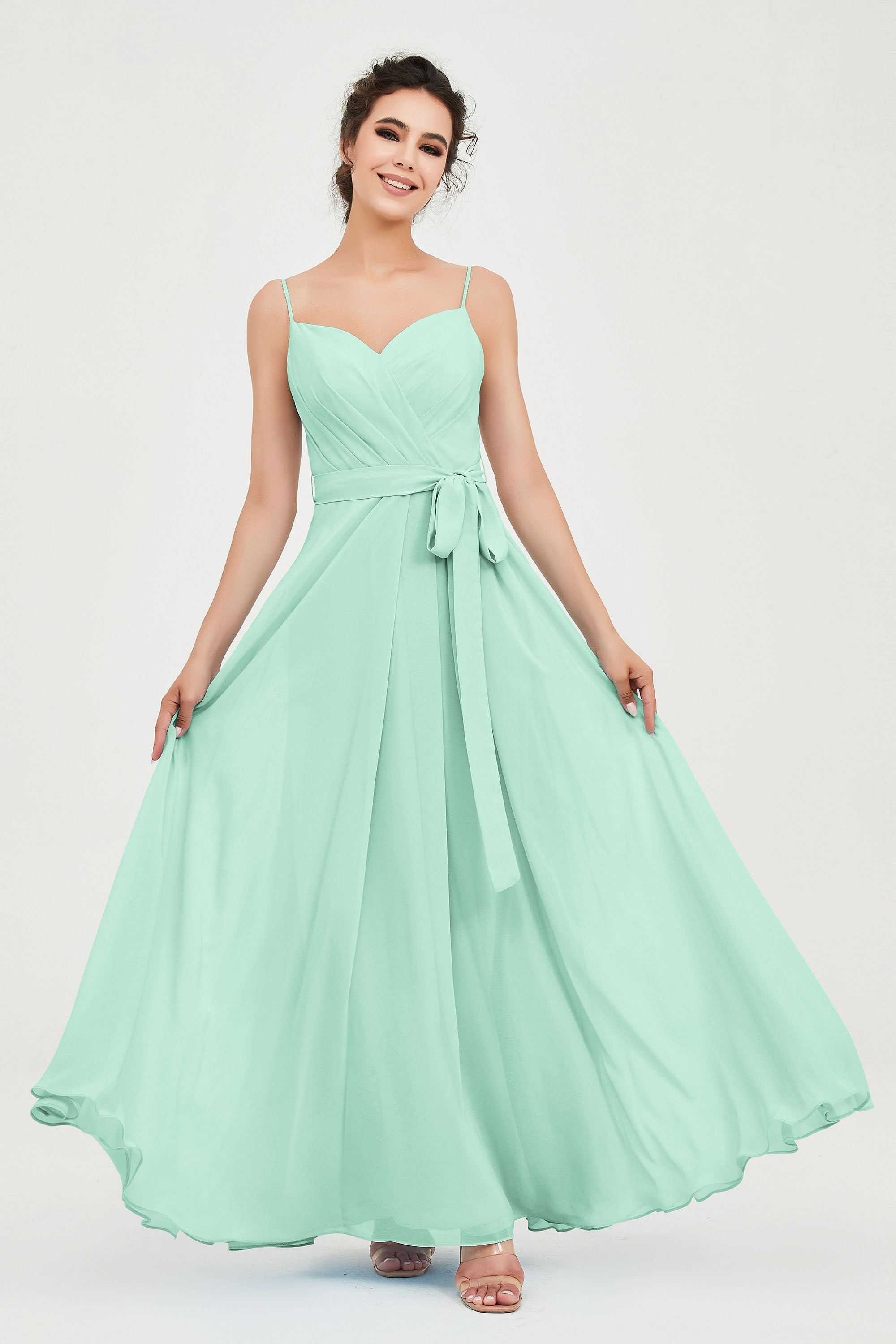 Spaghetti Straps Chiffon Bridesmaid Dress Sweetheart A line Formal Evening Dresses Gowns