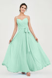 Spaghetti Straps Chiffon Bridesmaid Dress Sweetheart A line Formal Evening Dresses Gowns