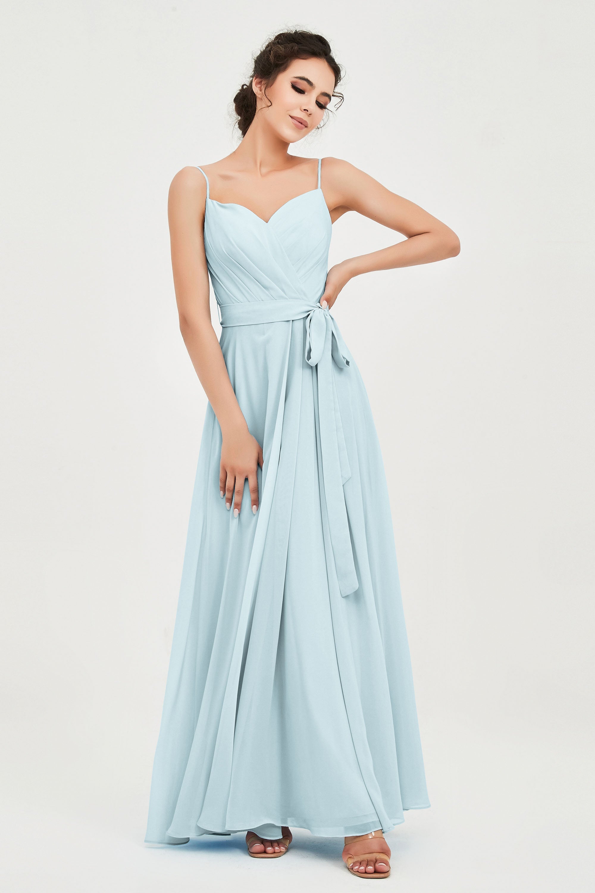 Spaghetti Straps Chiffon Bridesmaid Dress Sweetheart A line Formal Evening Dresses Gowns