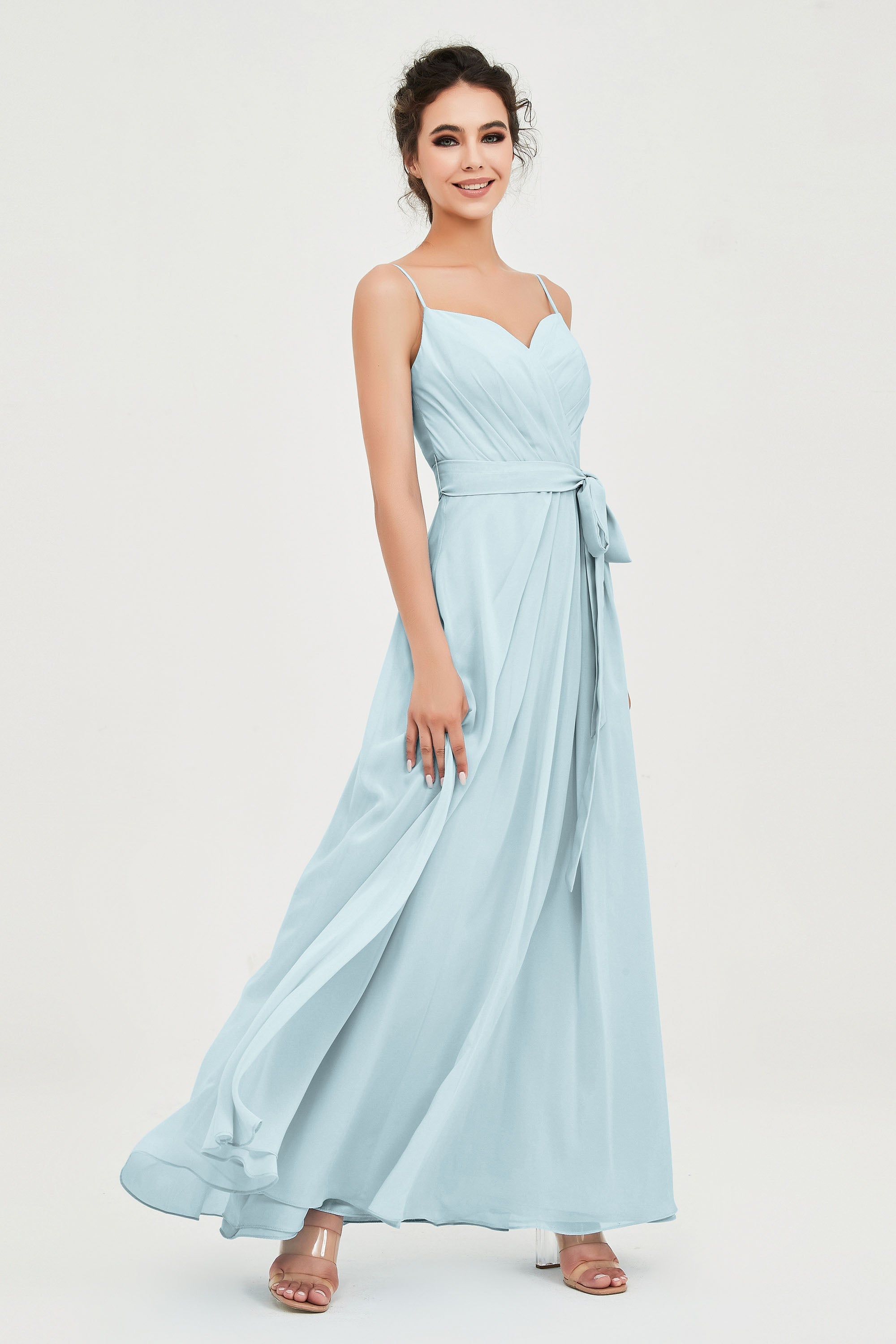 Spaghetti Straps Chiffon Bridesmaid Dress Sweetheart A line Formal Evening Dresses Gowns