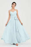 Spaghetti Straps Chiffon Bridesmaid Dress Sweetheart A line Formal Evening Dresses Gowns