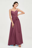 Spaghetti Straps Chiffon Bridesmaid Dress Sweetheart A line Formal Evening Dresses Gowns