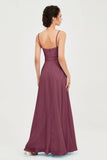 Spaghetti Straps Chiffon Bridesmaid Dress Sweetheart A line Formal Evening Dresses Gowns