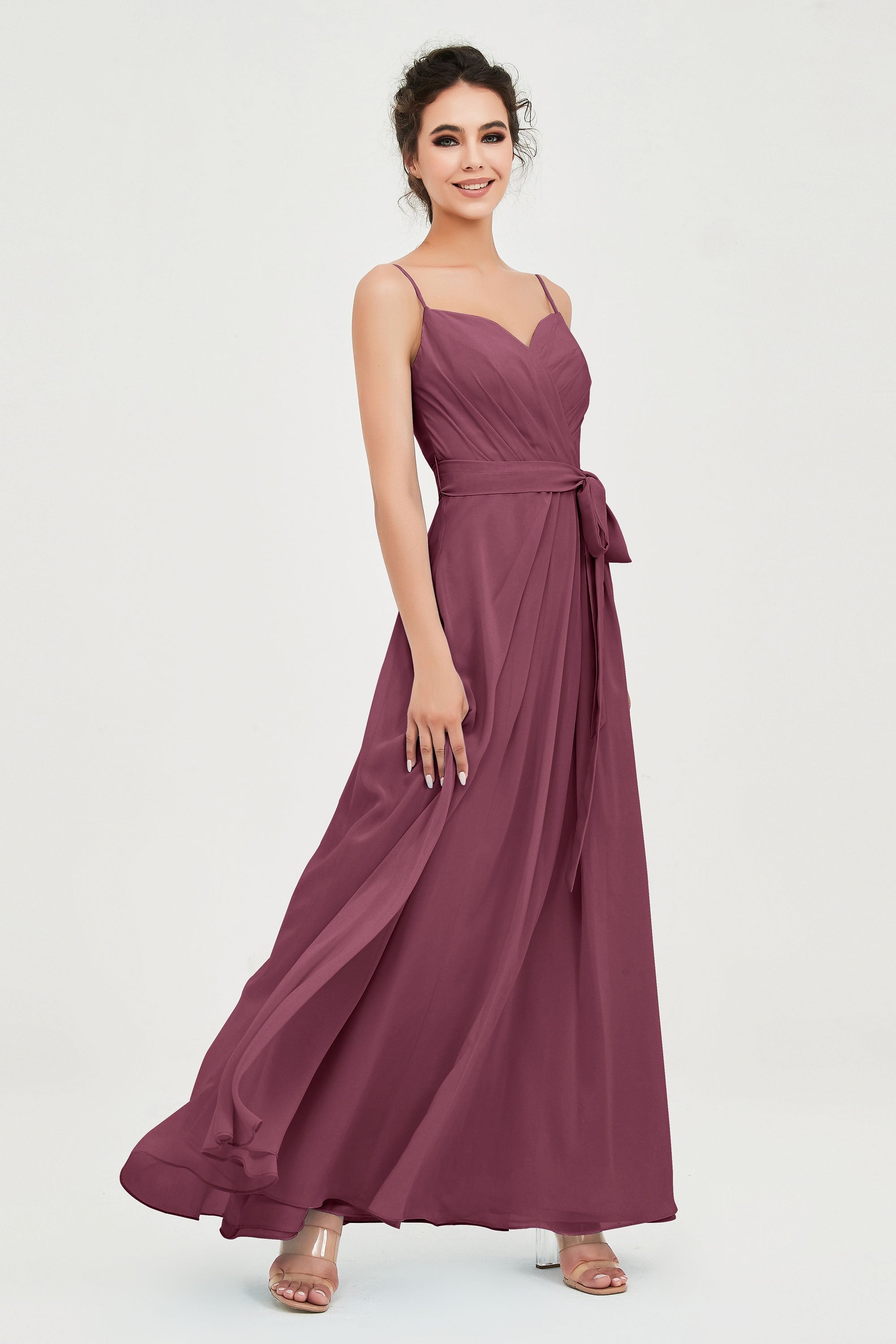 Spaghetti Straps Chiffon Bridesmaid Dress Sweetheart A line Formal Evening Dresses Gowns