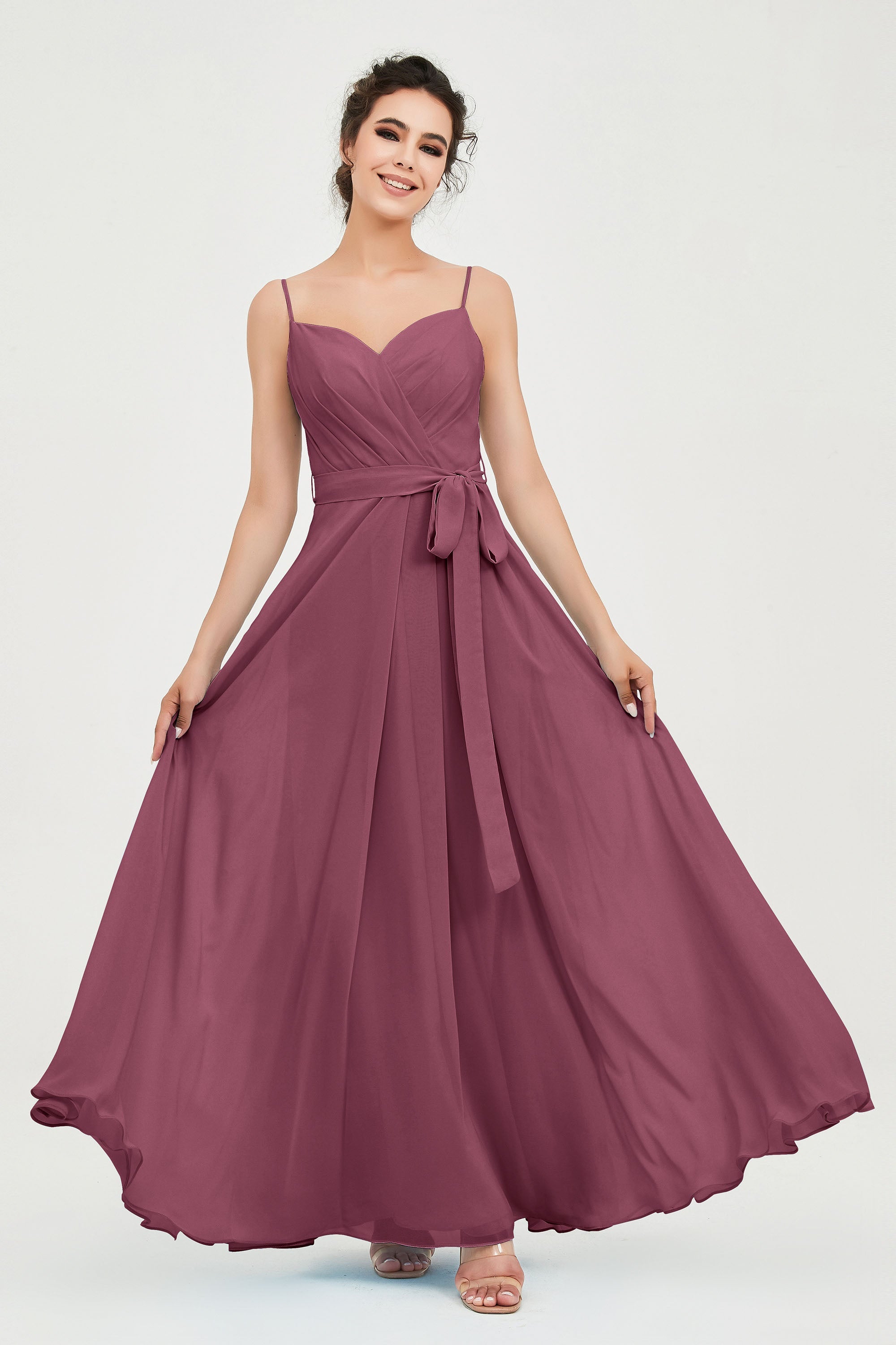Spaghetti Straps Chiffon Bridesmaid Dress Sweetheart A line Formal Evening Dresses Gowns