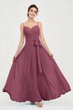 Spaghetti Straps Chiffon Bridesmaid Dress Sweetheart A line Formal Evening Dresses Gowns
