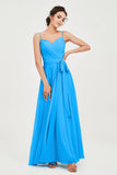 Spaghetti Straps Chiffon Bridesmaid Dress Sweetheart A line Formal Evening Dresses Gowns