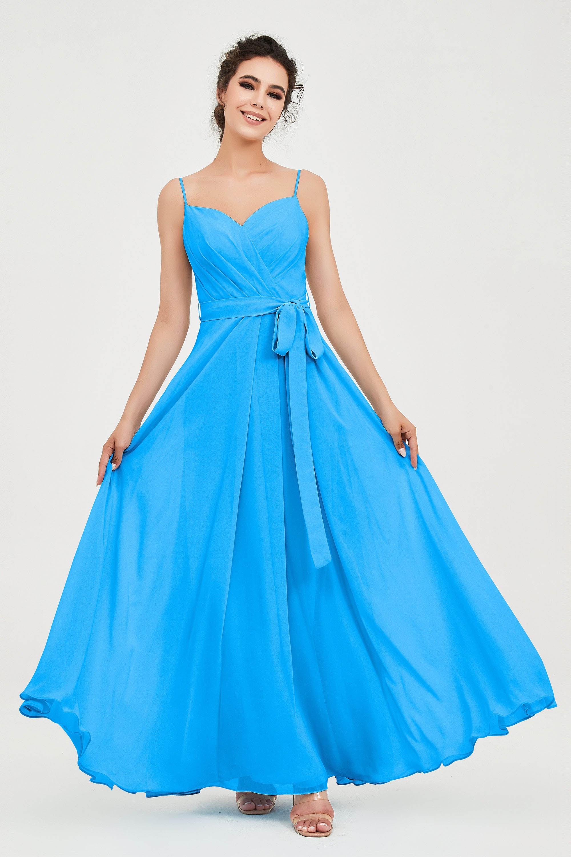 Spaghetti Straps Chiffon Bridesmaid Dress Sweetheart A line Formal Evening Dresses Gowns