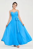 Spaghetti Straps Chiffon Bridesmaid Dress Sweetheart A line Formal Evening Dresses Gowns
