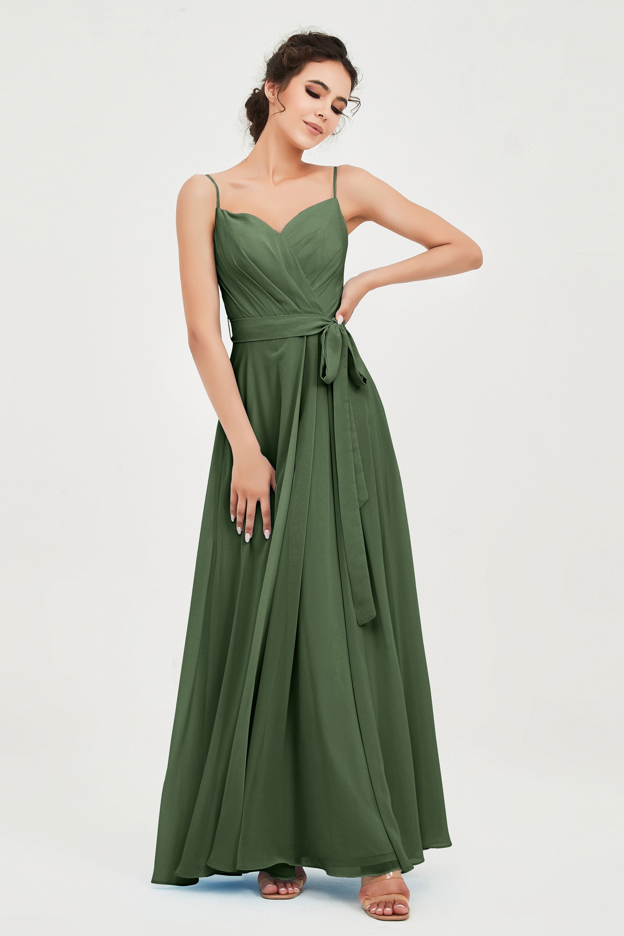 Spaghetti Straps Chiffon Bridesmaid Dress Sweetheart A line Formal Evening Dresses Gowns