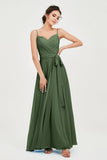 Spaghetti Straps Chiffon Bridesmaid Dress Sweetheart A line Formal Evening Dresses Gowns