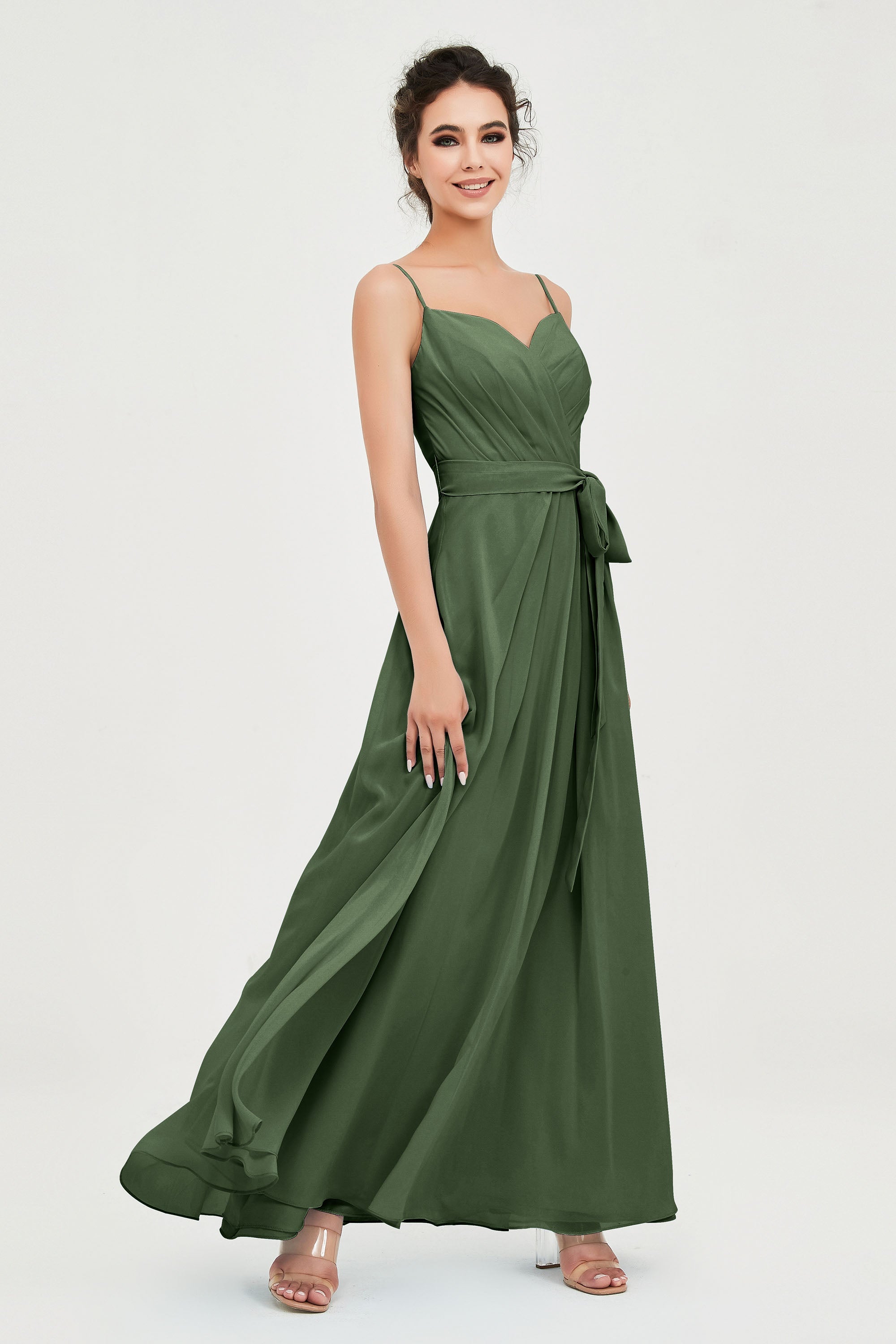 Spaghetti Straps Chiffon Bridesmaid Dress Sweetheart A line Formal Evening Dresses Gowns