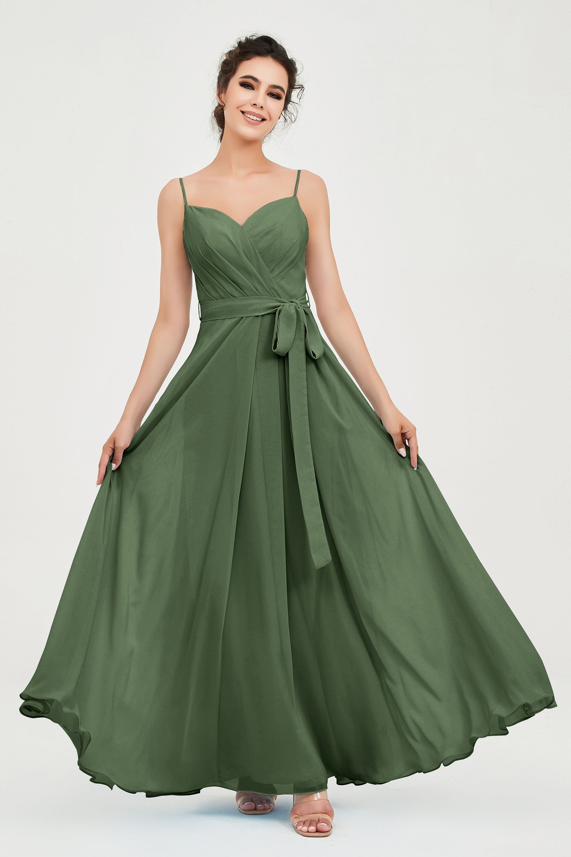 Spaghetti Straps Chiffon Bridesmaid Dress Sweetheart A line Formal Evening Dresses Gowns