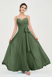 Spaghetti Straps Chiffon Bridesmaid Dress Sweetheart A line Formal Evening Dresses Gowns