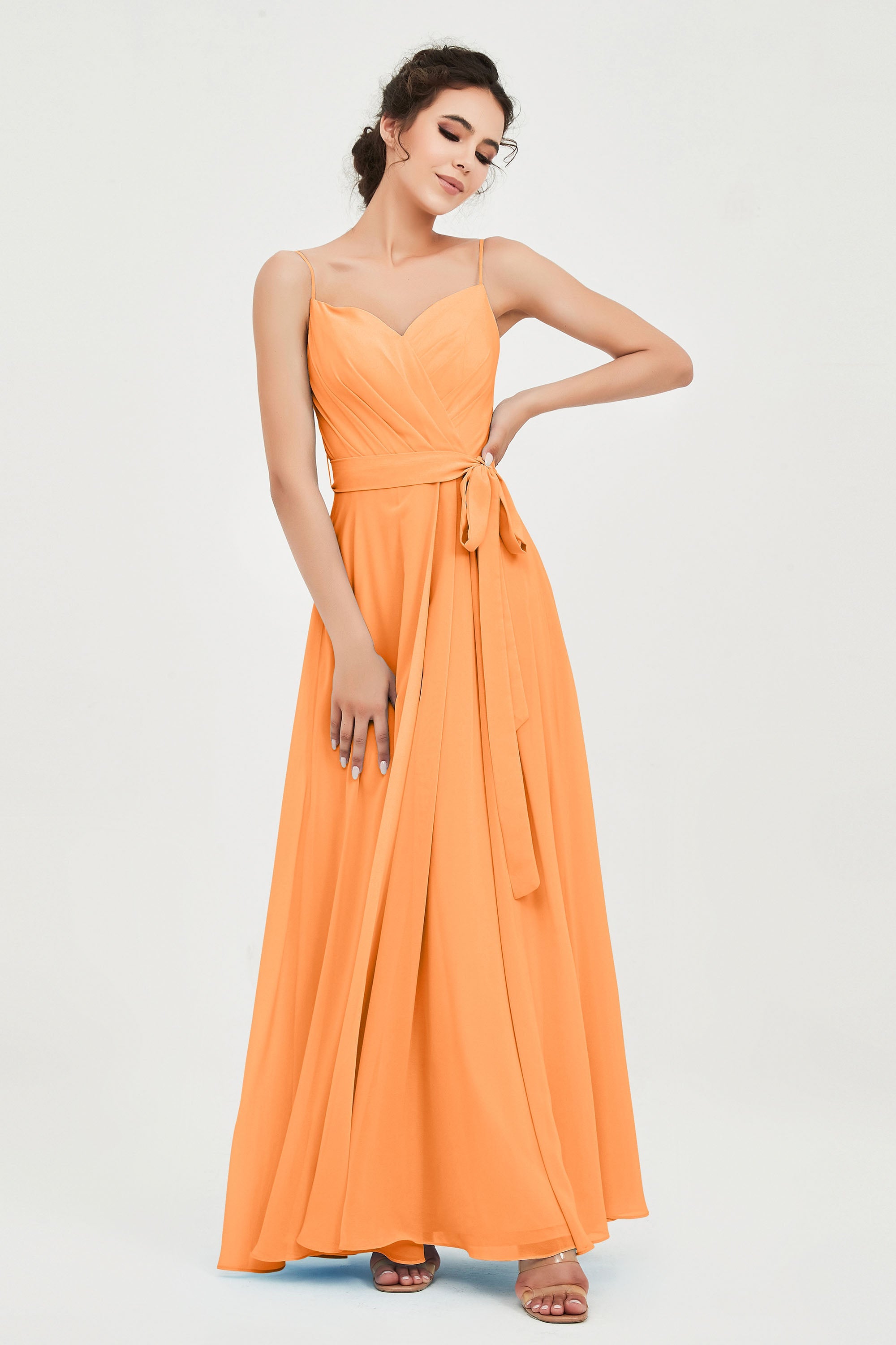 Spaghetti Straps Chiffon Bridesmaid Dress Sweetheart A line Formal Evening Dresses Gowns