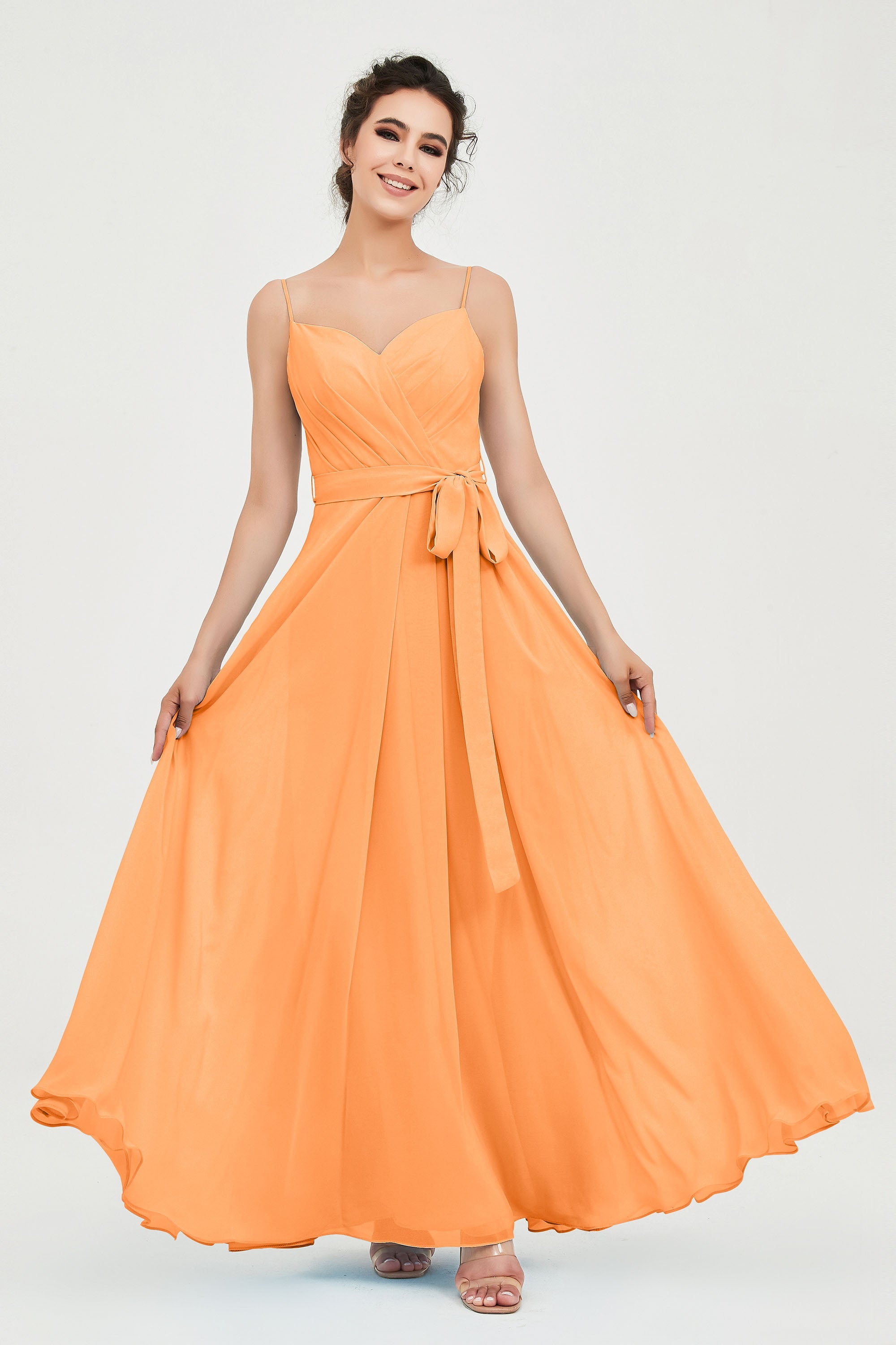 Spaghetti Straps Chiffon Bridesmaid Dress Sweetheart A line Formal Evening Dresses Gowns