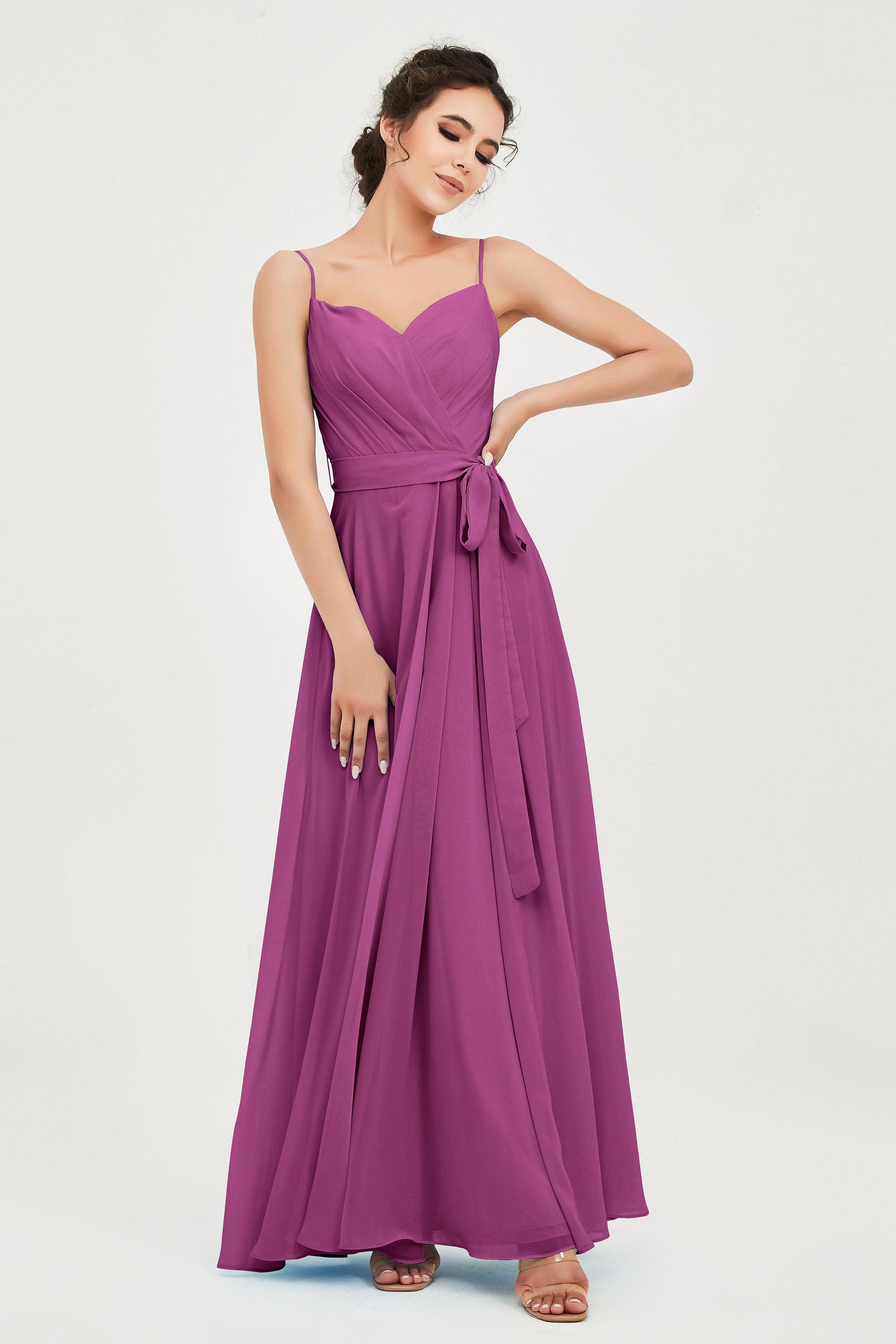 Spaghetti Straps Chiffon Bridesmaid Dress Sweetheart A line Formal Evening Dresses Gowns