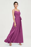 Spaghetti Straps Chiffon Bridesmaid Dress Sweetheart A line Formal Evening Dresses Gowns