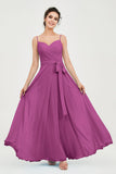 Spaghetti Straps Chiffon Bridesmaid Dress Sweetheart A line Formal Evening Dresses Gowns