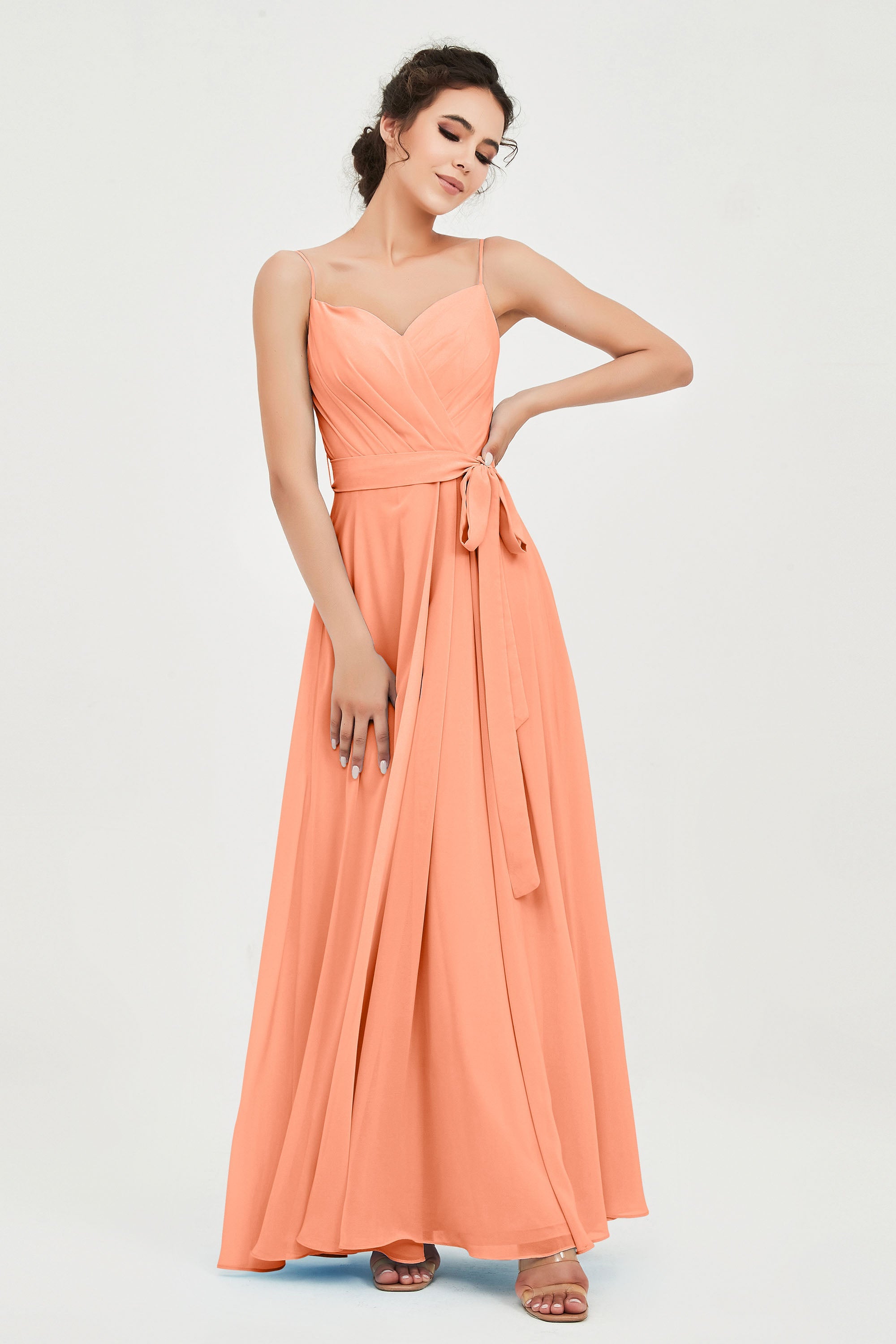 Spaghetti Straps Chiffon Bridesmaid Dress Sweetheart A line Formal Evening Dresses Gowns