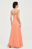 Spaghetti Straps Chiffon Bridesmaid Dress Sweetheart A line Formal Evening Dresses Gowns