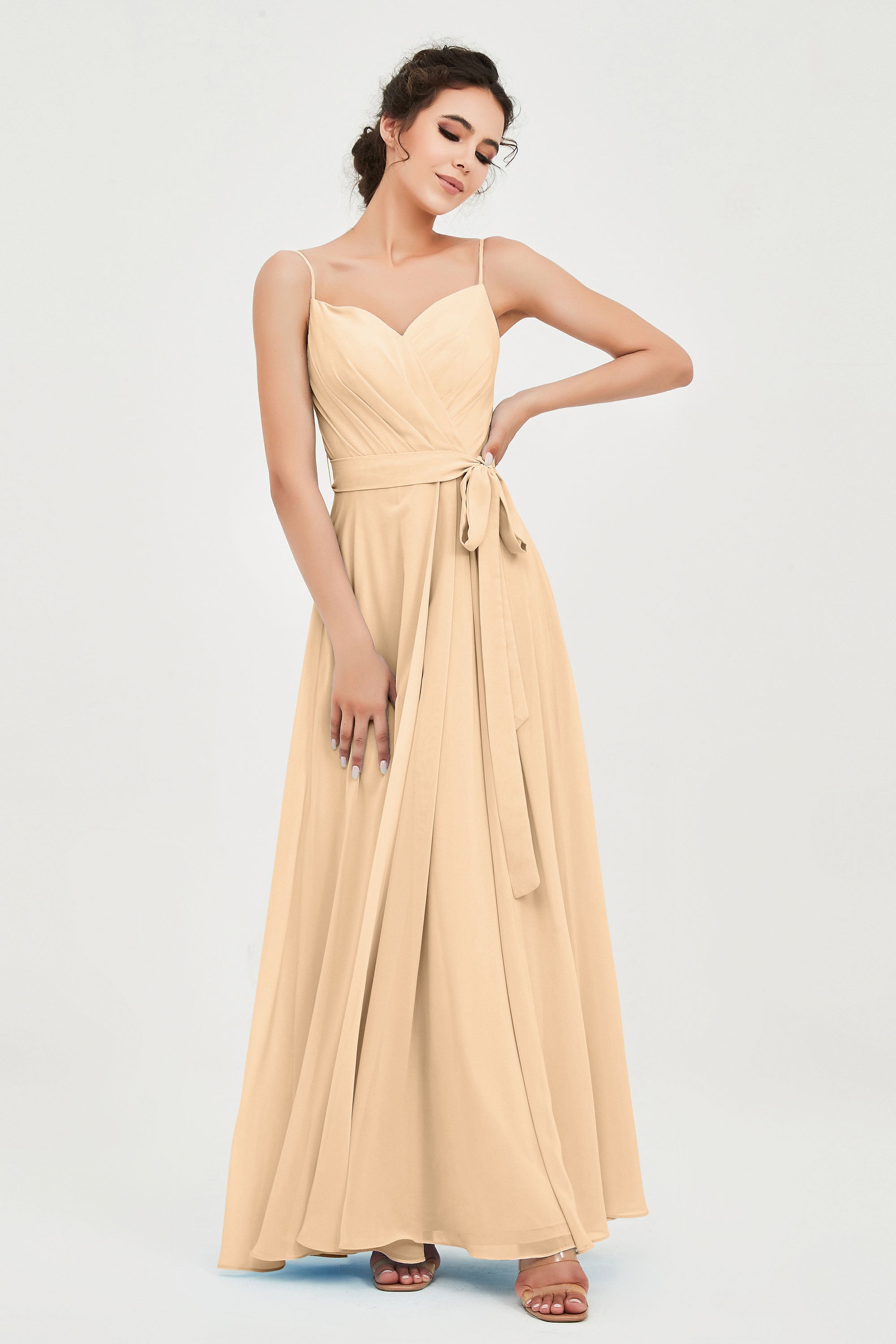 Spaghetti Straps Chiffon Bridesmaid Dress Sweetheart A line Formal Evening Dresses Gowns