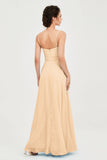Spaghetti Straps Chiffon Bridesmaid Dress Sweetheart A line Formal Evening Dresses Gowns