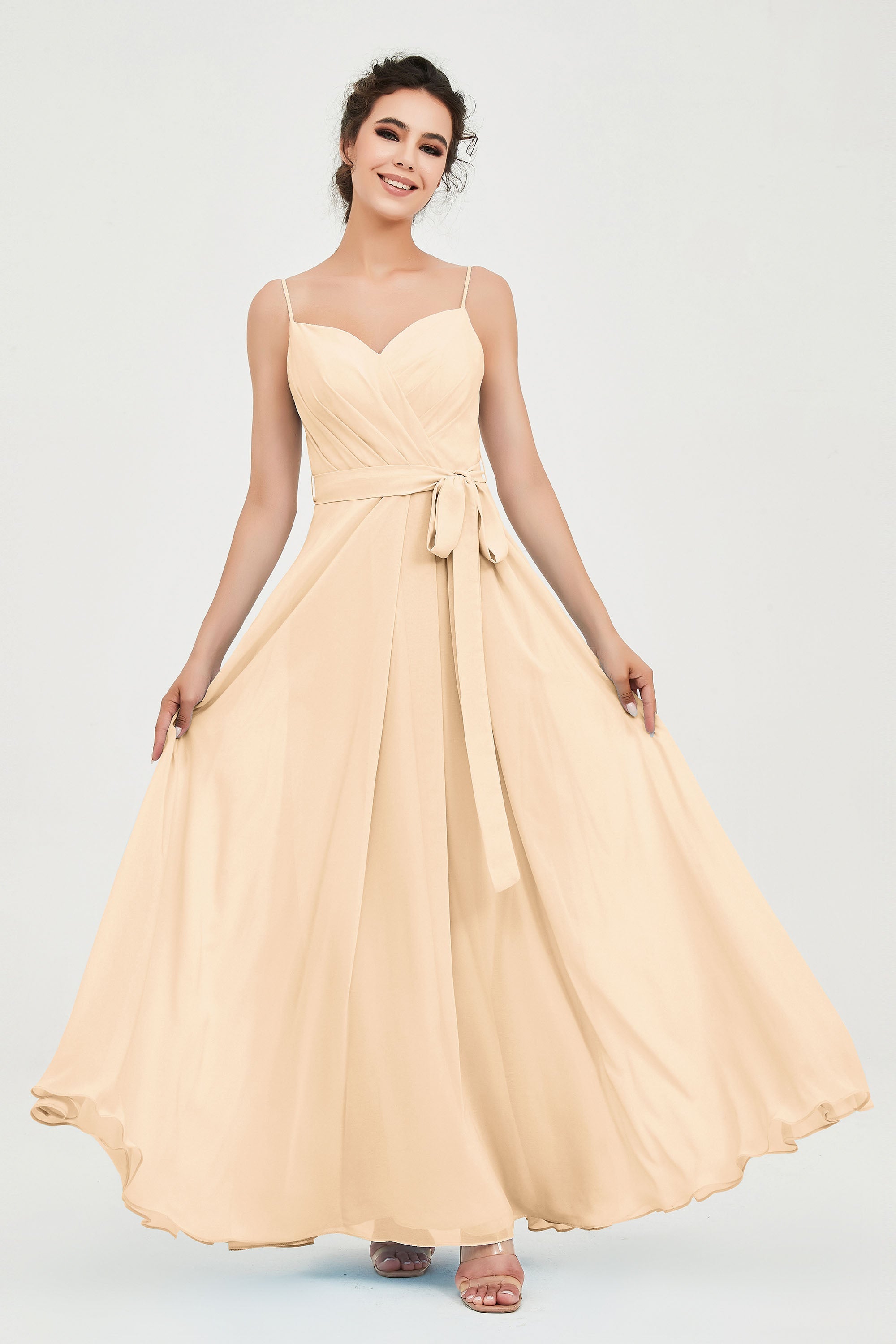 Spaghetti Straps Chiffon Bridesmaid Dress Sweetheart A line Formal Evening Dresses Gowns