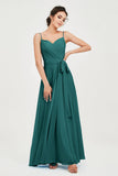 Spaghetti Straps Chiffon Bridesmaid Dress Sweetheart A line Formal Evening Dresses Gowns