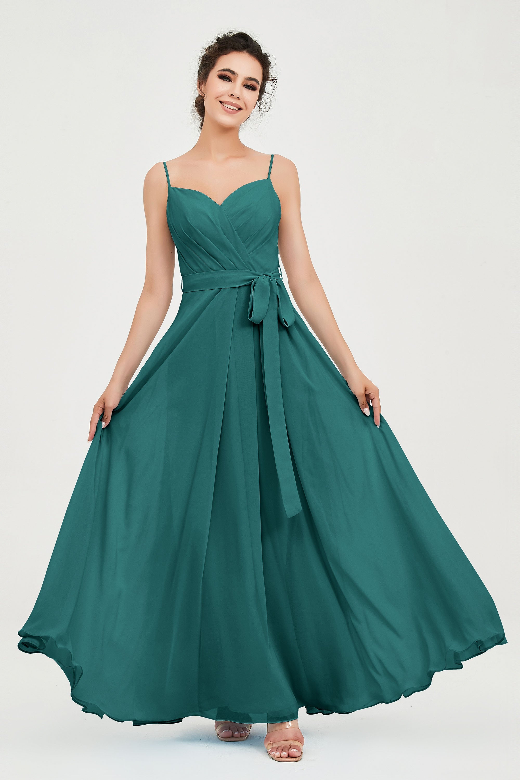 Spaghetti Straps Chiffon Bridesmaid Dress Sweetheart A line Formal Evening Dresses Gowns