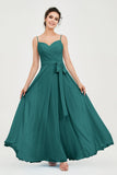 Spaghetti Straps Chiffon Bridesmaid Dress Sweetheart A line Formal Evening Dresses Gowns