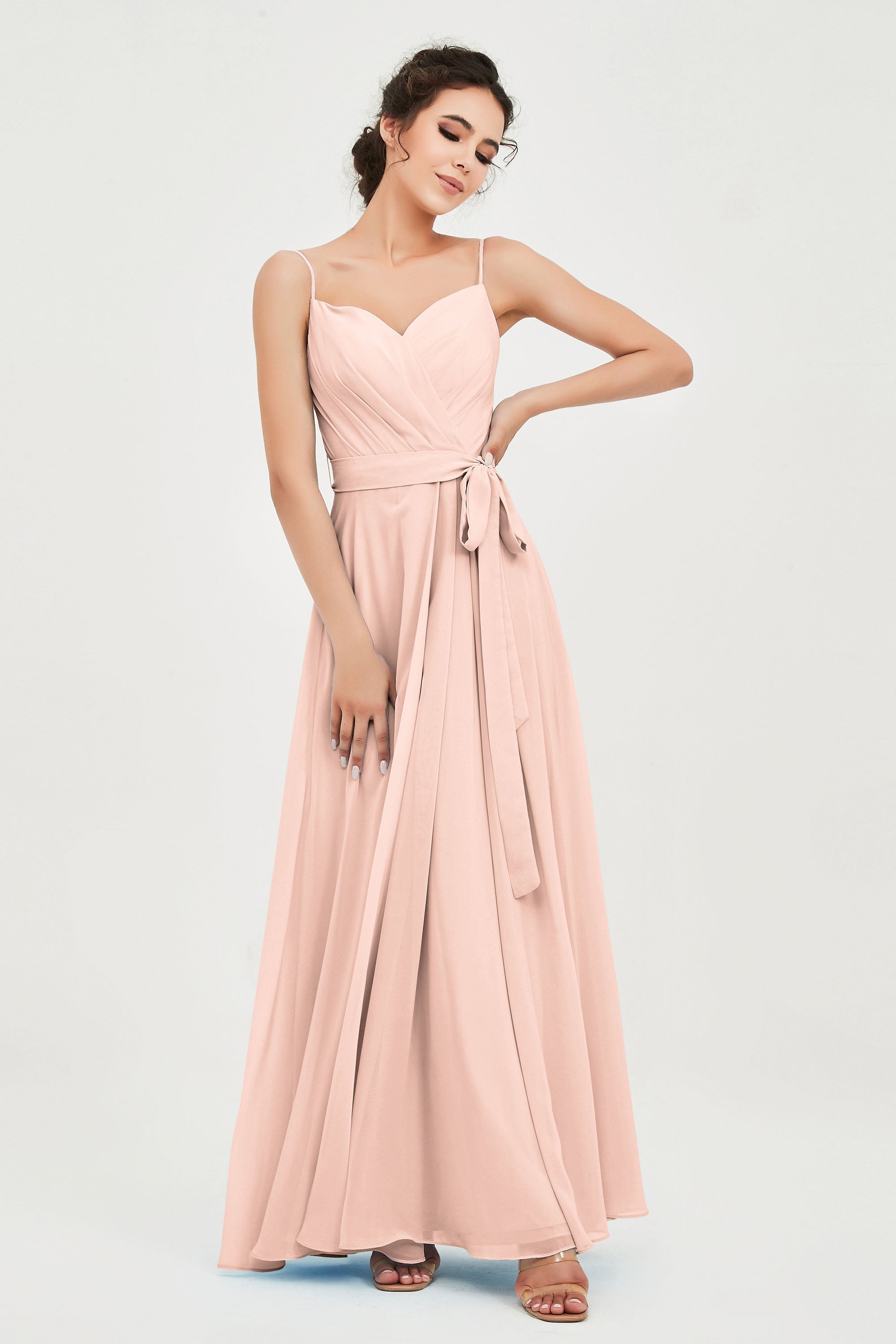 Spaghetti Straps Chiffon Bridesmaid Dress Sweetheart A line Formal Evening Dresses Gowns