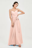 Spaghetti Straps Chiffon Bridesmaid Dress Sweetheart A line Formal Evening Dresses Gowns