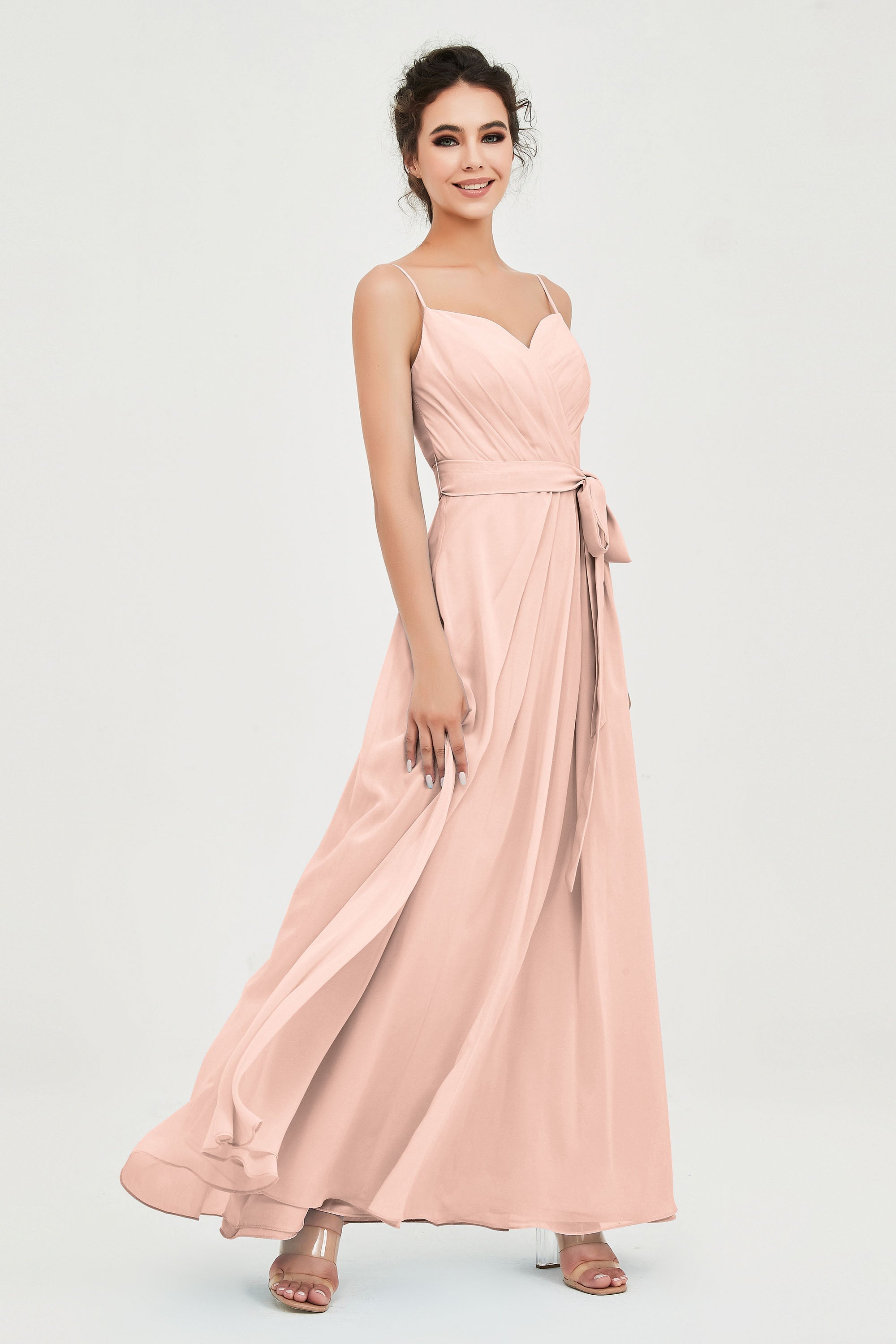 Spaghetti Straps Chiffon Bridesmaid Dress Sweetheart A line Formal Evening Dresses Gowns