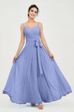 Spaghetti Straps Chiffon Bridesmaid Dress Sweetheart A line Formal Evening Dresses Gowns
