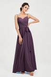 Spaghetti Straps Chiffon Bridesmaid Dress Sweetheart A line Formal Evening Dresses Gowns