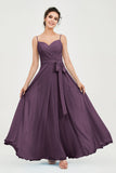 Spaghetti Straps Chiffon Bridesmaid Dress Sweetheart A line Formal Evening Dresses Gowns