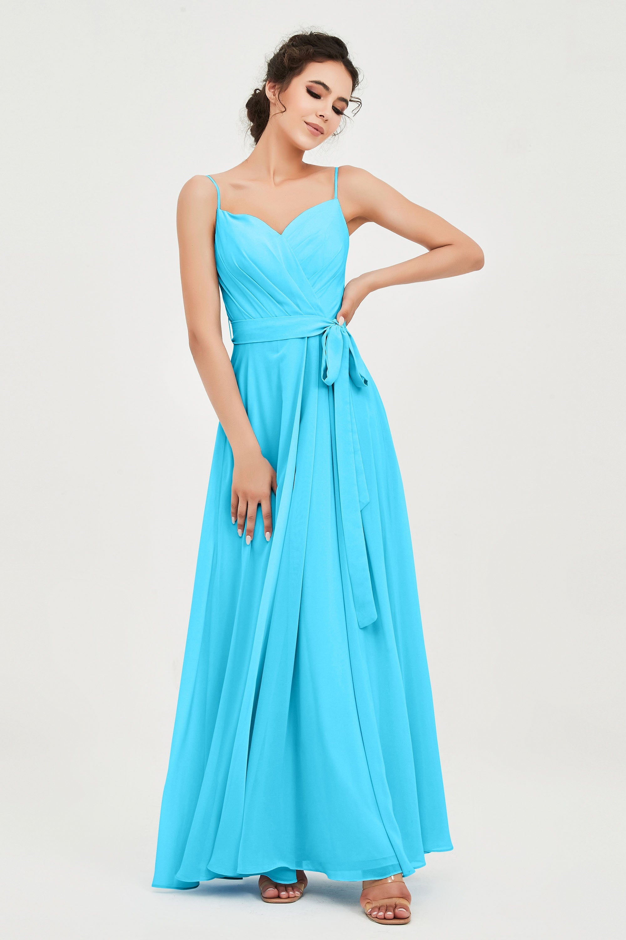 Spaghetti Straps Chiffon Bridesmaid Dress Sweetheart A line Formal Evening Dresses Gowns