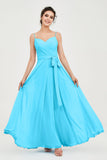 Spaghetti Straps Chiffon Bridesmaid Dress Sweetheart A line Formal Evening Dresses Gowns