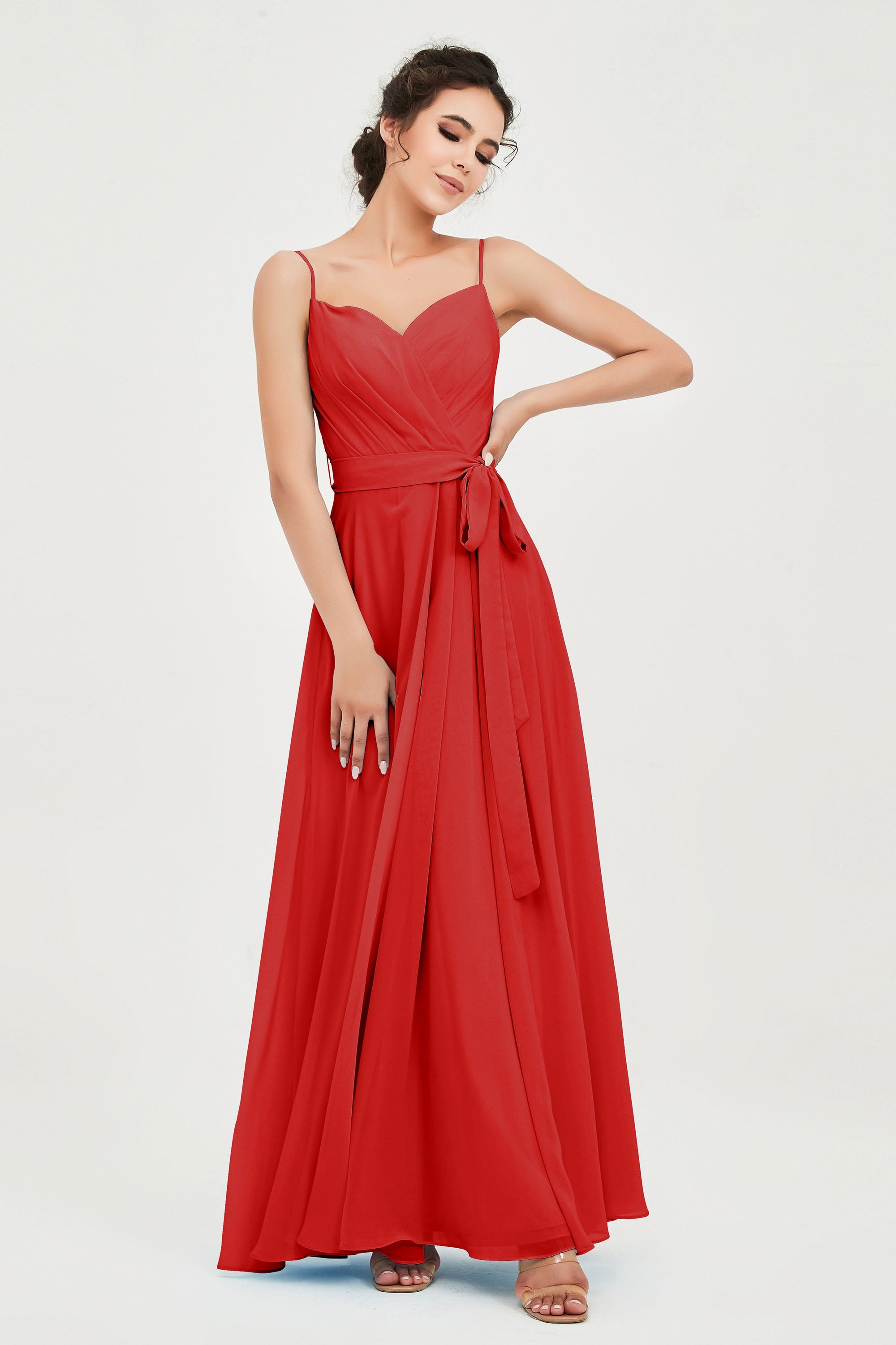 Spaghetti Straps Chiffon Bridesmaid Dress Sweetheart A line Formal Evening Dresses Gowns